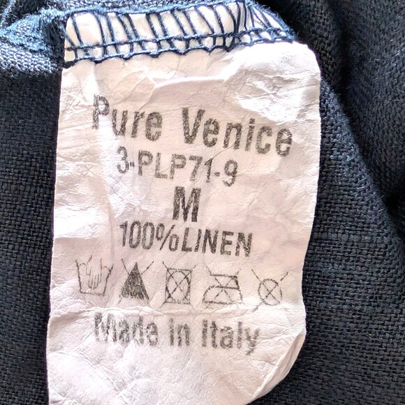 Pure Venice Women Sz M Blue 100% Linen Elastic Waist Pockets Wide Leg Crop Pants - Picture 7 of 7